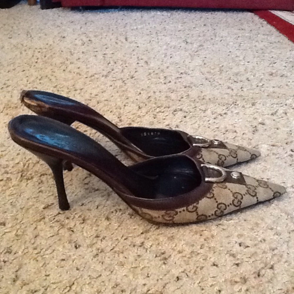 GUCCI MONOGRAM HORSEBIT PUMPS MULES HEELS SHOES - Picture 4 of 8